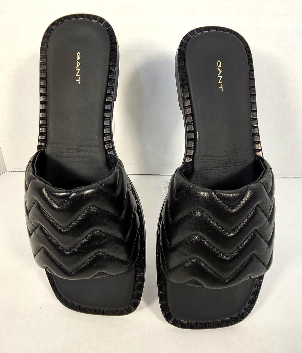 Gant Cruzla Black Quilted Leather Slide Sandals Padded Chevron EU37 US6 NWOT